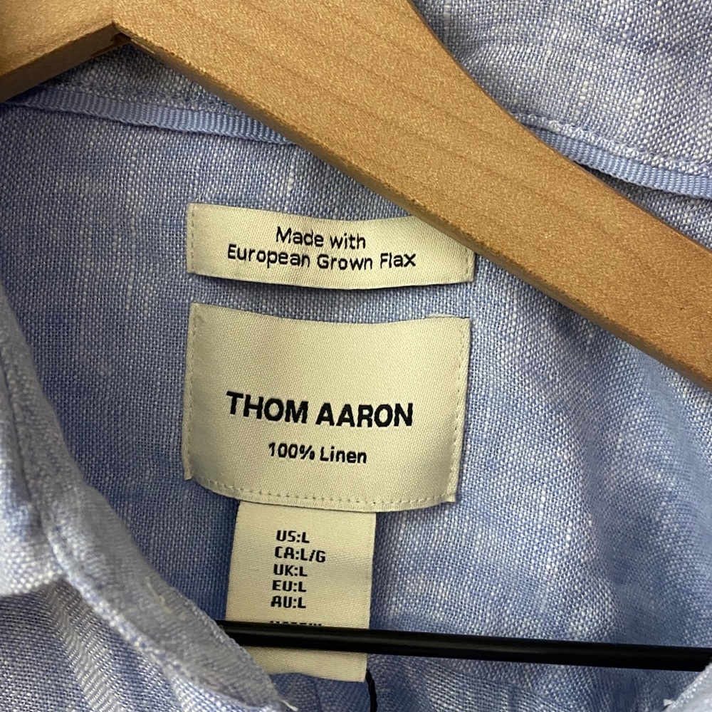 New! Thom Aaron Blue Short Sleeve Linen Button Down Shirt - Picture 3 of 4